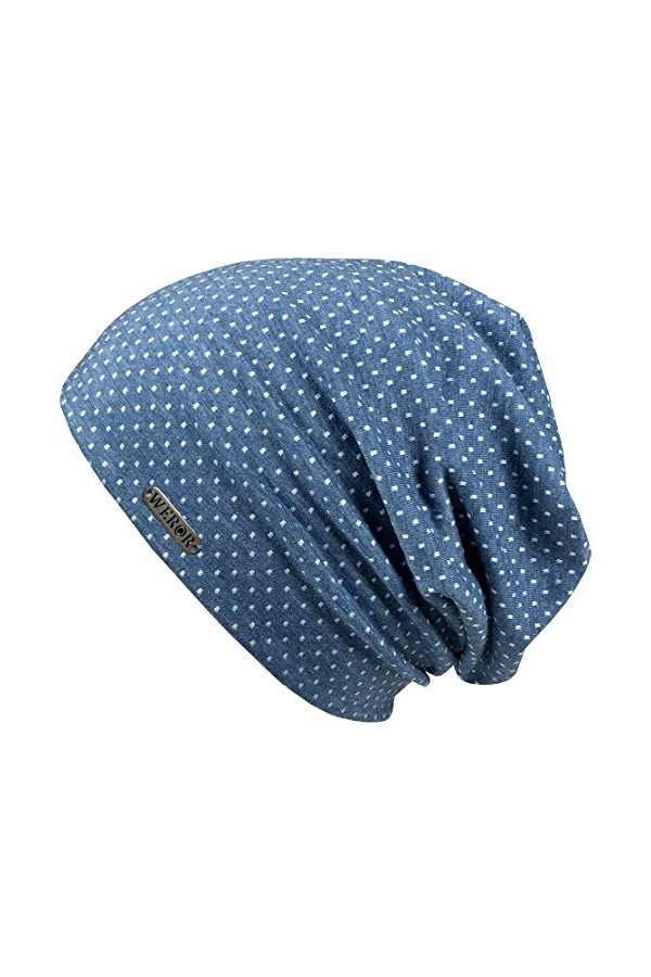 WEROR - Hommes et Femmes - Unisexe - Bonnet Beanie Slouch Jersey Bonnet Beanie Bonnet - WEROR-67.1 Bleu/Blanc, Taille Unique