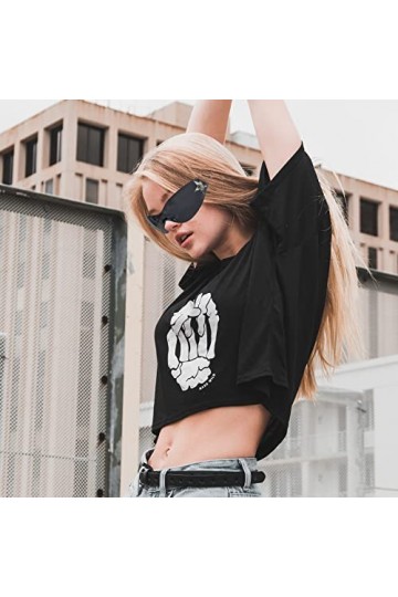 Y2k Lunettes de soleil, Y2K Wraparound Lunettes de soleil pour femme Punk sans monture, vintage sans bordure, lunettes de sol