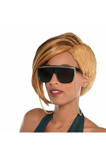Yummy Bee - Lunettes de soleil hip-hop funky costume rappeur chaîne dorée lunettes de soleil noires femmes rétro années 90