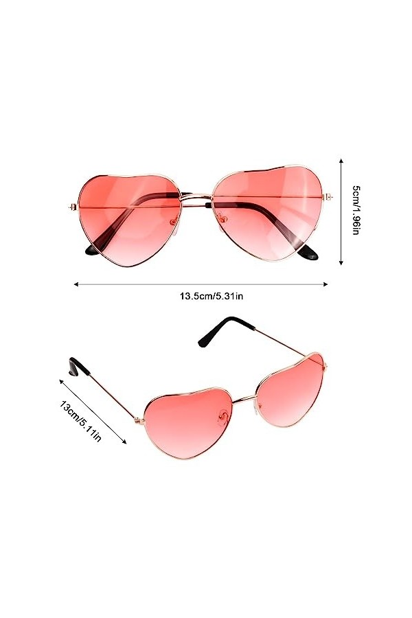 Pinsheng Lunettes de Soleil, 3 Pcs Lunettes en Forme de Coeur Hippies avec 1 Étui à Lunettes, Heart Lunettes Femme Retro Unis