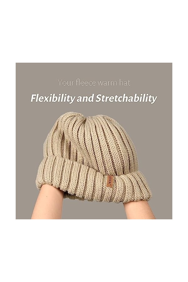 Furtalk Bonnet en tricot double couche pour femme - Gris - Medium