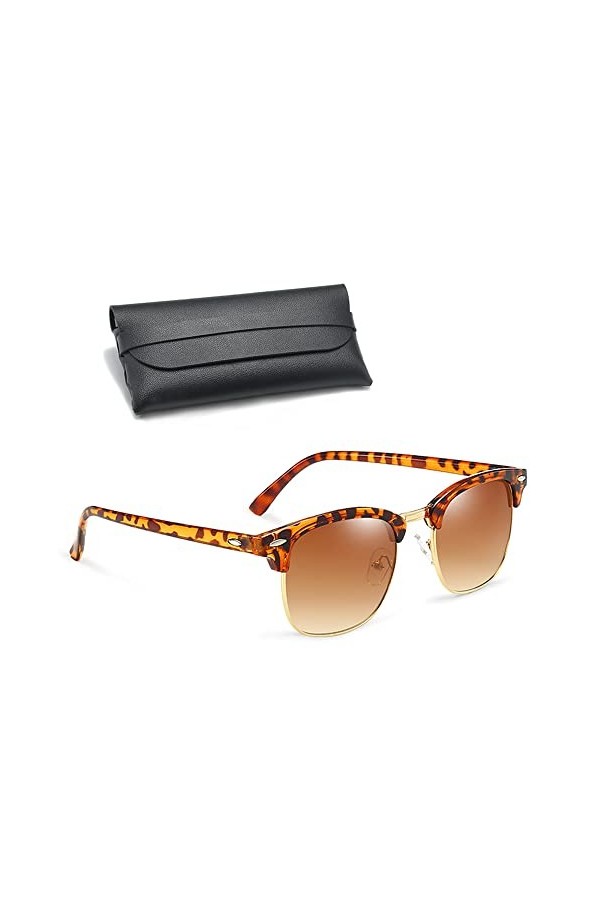 Retro Ronde Métal Demi-cerclées Classique Lunette de Soleil Protection UV400 pour Homme Femme, Noir Vert Marron