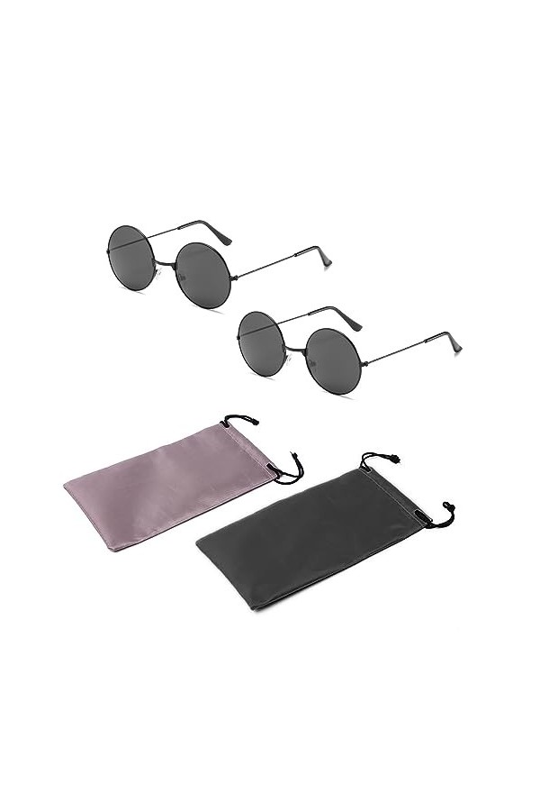 TAFACE 2 paires de lunettes de soleil rondes à monture noire avec flocons gris avec 2 sacs à lunettes, lunettes de soleil hip