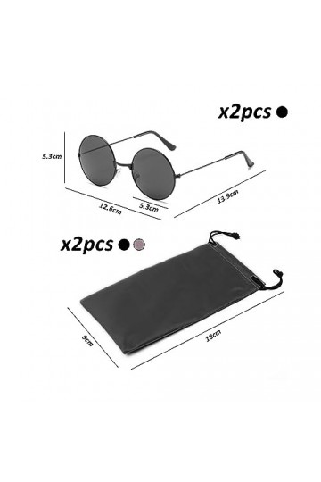 TAFACE 2 paires de lunettes de soleil rondes à monture noire avec flocons gris avec 2 sacs à lunettes, lunettes de soleil hip
