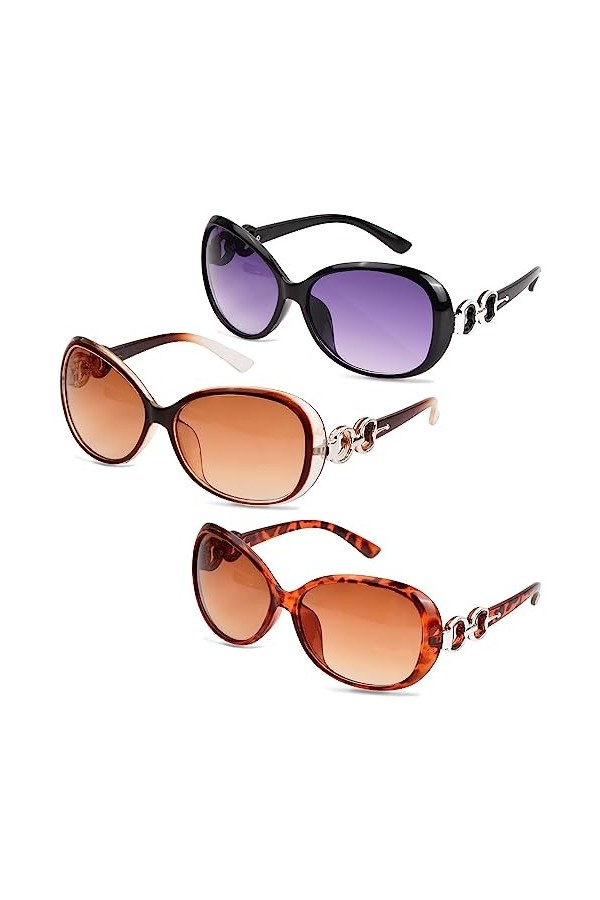 3Pcs Lunettes De Soleil Lunettes de Soleil Femme Polarisées Lunettes de Soleil Surdimensionnées Vintage Oversize Carré Lunett