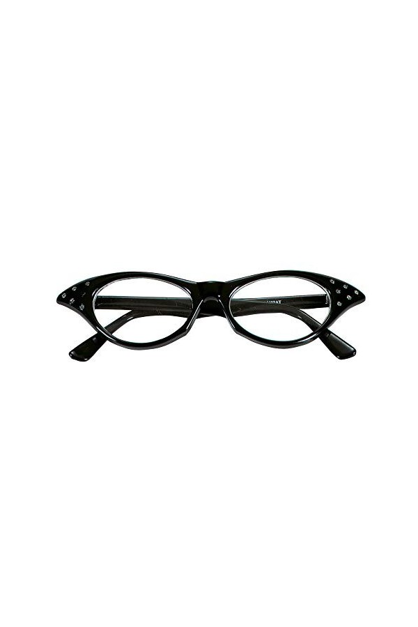 WIDMANN 96671 - Lunettes des années 50 avec strass, femme adulte, collège, rocknroll, carnaval, fêtes à thème, Couleur Noir