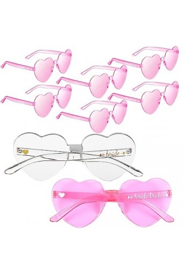 Weewooday 8 Lunettes de Soleil de Cœur Transparentes sans Monture Lunettes de Soleil Bride pour Mariage Transparent, Rose 