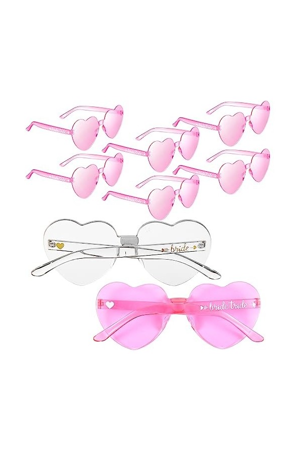 Weewooday 8 Lunettes de Soleil de Cœur Transparentes sans Monture Lunettes de Soleil Bride pour Mariage Transparent, Rose