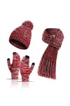 Lot de 3 bonnets, écharpes, gants dhiver chauds pour homme et femme - En polaire - Pour écran tactile, Rouge, universel