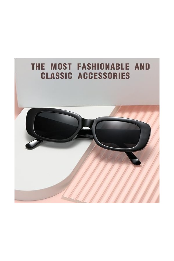 TSUWNO Lunettes de Soleil Rectangulaires Rétro UV400 pour Conduite Femmes.