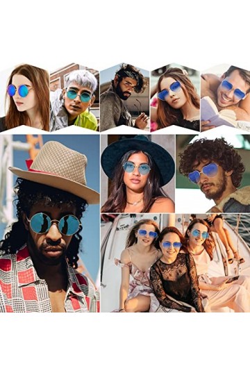 Lot de 2 paires de lunettes de soleil hippie avec cadre en métal pour hippie chic et robe accessoire de fête - Cadre or rose 