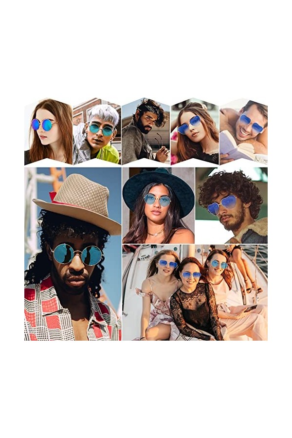 Lot de 2 paires de lunettes de soleil hippie avec cadre en métal pour hippie chic et robe accessoire de fête - Cadre or rose 