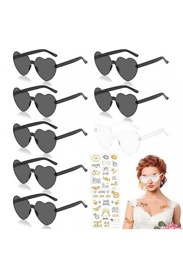 Seasboes Bride Lot de 8 lunettes de soleil en forme de cœur pour femme - Accessoires photo - Lunettes de soleil sans monture 
