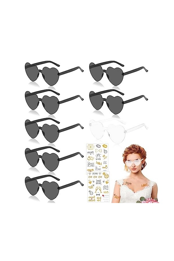 Seasboes Bride Lot de 8 lunettes de soleil en forme de cœur pour femme - Accessoires photo - Lunettes de soleil sans monture 