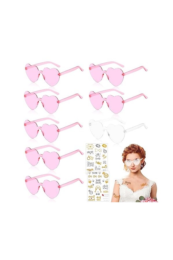 Seasboes Bride Lot de 8 lunettes de soleil en forme de cœur pour femme - Accessoires photo - Lunettes de soleil sans monture 