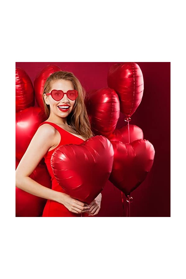 SelfTek Lot de 6 paires de lunettes de soleil en forme de cœur - Transparentes - Colorées - Tendance - Pour homme et femme - 