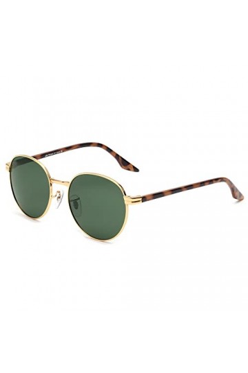 JIM HALO Lunettes de Soleil Rondes Rondes Vintage avec pare,Soleil Carré en Métal Plat pour Hommes et Femmes Or/Vert