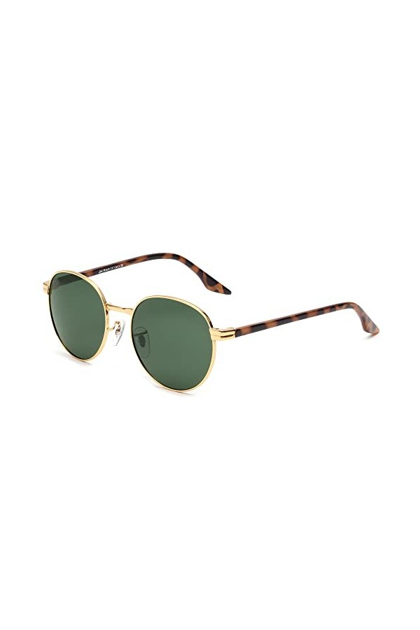 JIM HALO Lunettes de Soleil Rondes Rondes Vintage avec pare,Soleil Carré en Métal Plat pour Hommes et Femmes Or/Vert