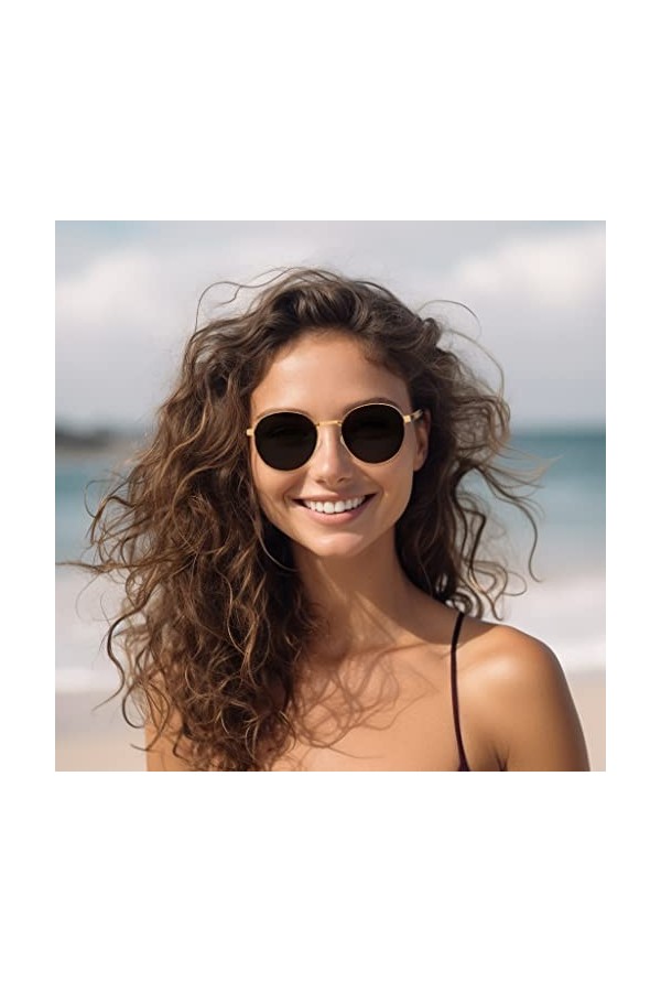 JIM HALO Lunettes de Soleil Rondes Rondes Vintage avec pare,Soleil Carré en Métal Plat pour Hommes et Femmes Or/Vert