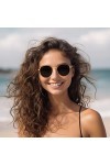 JIM HALO Lunettes de Soleil Rondes Rondes Vintage avec pare,Soleil Carré en Métal Plat pour Hommes et Femmes Or/Vert