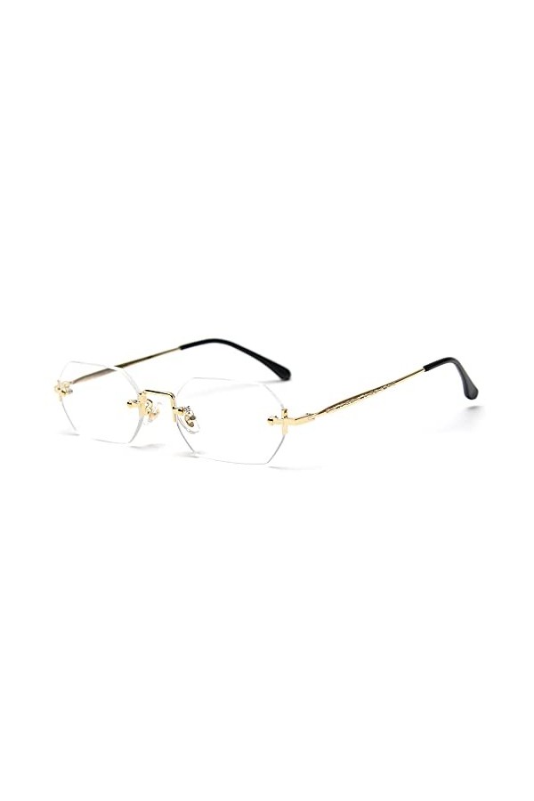 Ligoes - Lunettes de soleil rectangulaires pour hommes et femmes -Sans cadre - Forme octogonale - En métal doré - Polygone bl