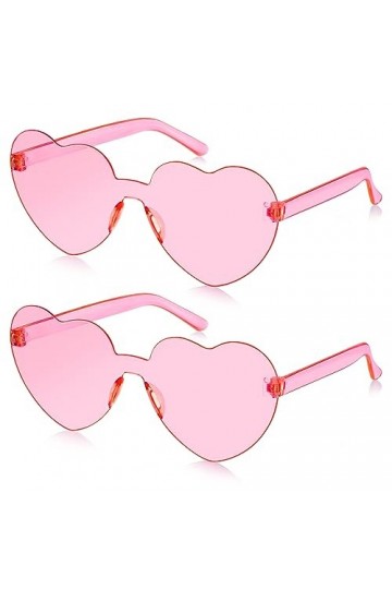SelfTek Lot de 2 lunettes de soleil en forme de cœur rose sans monture en forme de cœur - Transparentes - Colorées - Mode - P