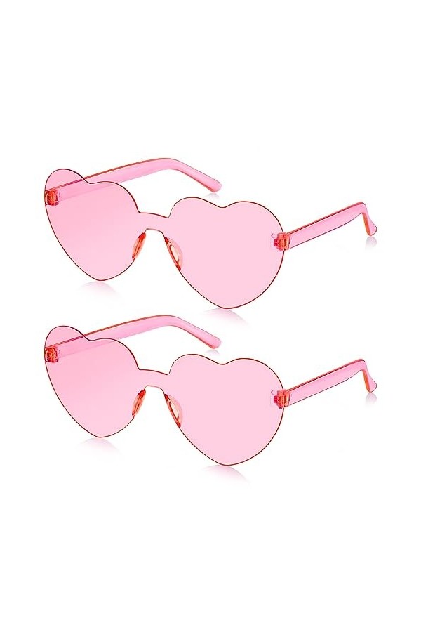 SelfTek Lot de 2 lunettes de soleil en forme de cœur rose sans monture en forme de cœur - Transparentes - Colorées - Mode - P