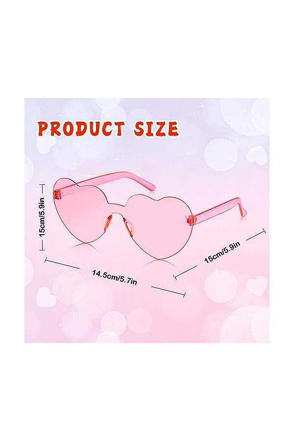 SelfTek Lot de 2 lunettes de soleil en forme de cœur rose sans monture en forme de cœur - Transparentes - Colorées - Mode - P