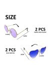 BEIIEB Lot de 4 lunettes de soleil hippie, comprenant 2 lunettes rondes violet, jaune et 2 lunettes en forme de cœur rose,