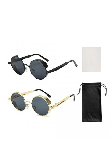 TAFACE 2 lunettes de soleil rondes rétro, 1 chiffon à lunettes, 1 sac de rangement pour lunettes, lunettes de soleil punk, ad