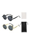 TAFACE 2 lunettes de soleil rondes rétro, 1 chiffon à lunettes, 1 sac de rangement pour lunettes, lunettes de soleil punk, ad