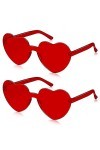 SelfTek Lot de 2 lunettes de soleil en forme de cœur rouge sans monture en forme de cœur transparent coloré pour femmes, homm