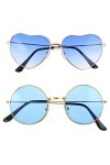 YUFFQOPC Lot de 2 paires de lunettes de soleil en forme de cœur - Style hippie - Style rétro - Rondes - Verres colorés - Pour