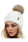 FURTALK Bonnet dhiver Bonnet tricoté Chaud pour Femmes avec Pompon en Fausse Fourrure