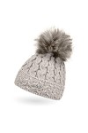Neverless® Bonnet tricoté avec pompon en fourrure synthétique pour femme - Beige - Taille Unique