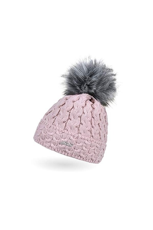 Neverless® Bonnet tricoté avec pompon en fourrure synthétique pour femme - Beige - Taille Unique