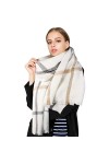 Superora Echarpe Ch⬥ ࠃarreaux Plaid Grand Chaud El駡nt Femme Automne Hiver 200 * 70cm,Taille unique,Blanc