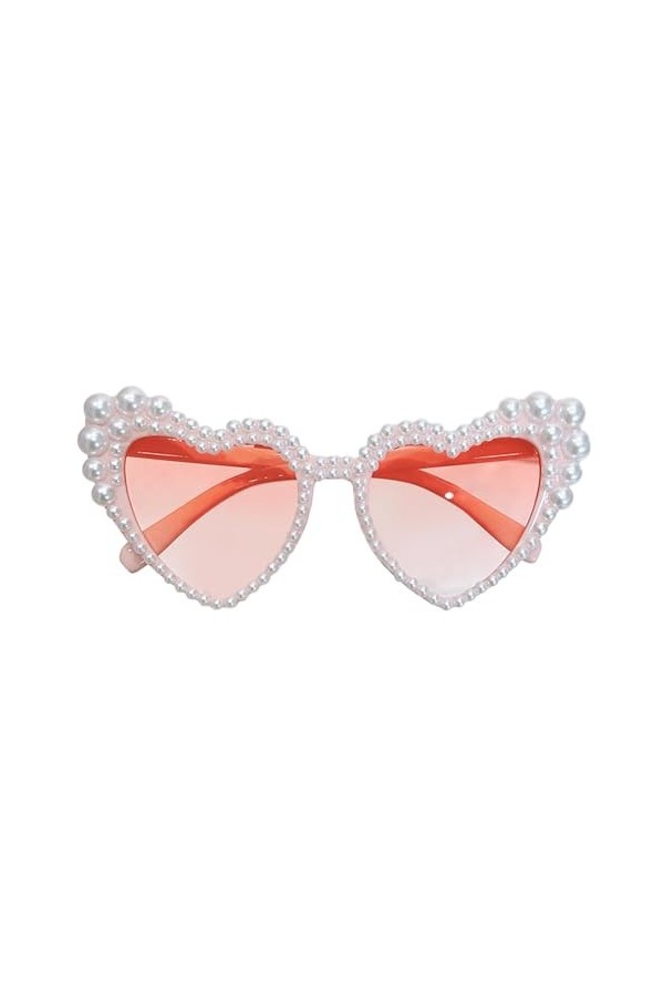 harayaa Lunettes œil de chat, lunettes de soleil en forme de cœur, monture en perles dimitation, pour voyage, rose