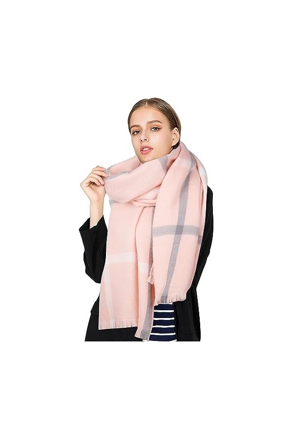 Superora Echarpe Ch⬥ ࠃarreaux Plaid Grand Chaud El駡nt Femme Automne Hiver 200 * 70cm,Taille unique,Blanc
