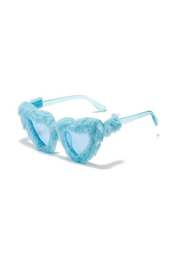 Ppmter Lunettes de Soleil en Peluche pour Femmes, cœur Flou, Punk, Nuances Douces, Lunettes de fête Rave, Lunettes de Mascara