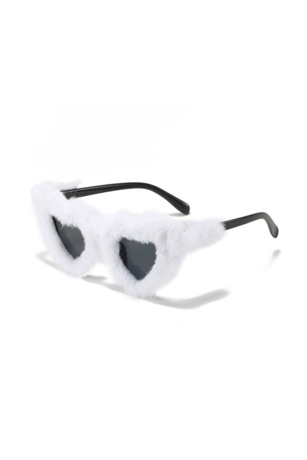 Ppmter Lunettes de Soleil en Peluche pour Femmes, cœur Flou, Punk, Nuances Douces, Lunettes de fête Rave, Lunettes de Mascara