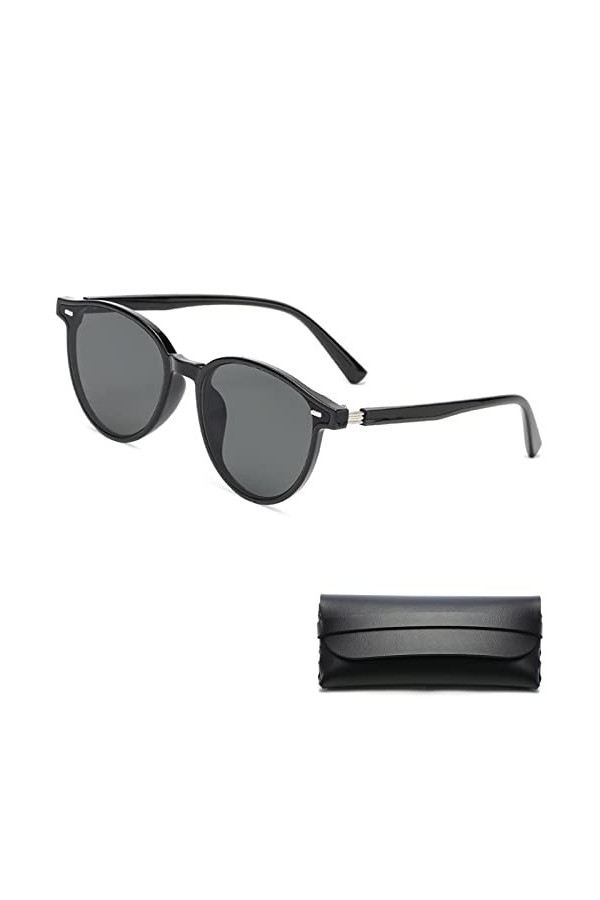 IOSPKKIO® Wrap Around Lunettes de soleil polarisées avec étui pour homme et femme – Lunettes rondes vintage avec protection U