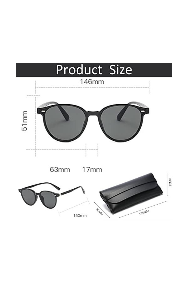 IOSPKKIO® Wrap Around Lunettes de soleil polarisées avec étui pour homme et femme – Lunettes rondes vintage avec protection U