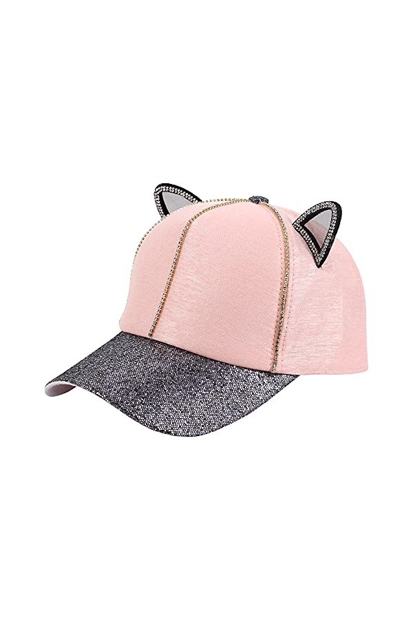 Surkat Bonnet de baseball à paillettes avec sangle réglable pour femme - Blanc - Taille unique