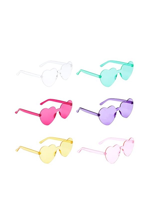 LUTER 6pcs Lunettes de Soleil Coeur, Transparente Lunettes de Soleil Sans Monture Rétro Lunettes Jaune, Rose, Violet, Rose ro