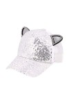 Surkat Bonnet de baseball à paillettes avec sangle réglable pour femme - Blanc - Taille unique