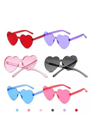 ZKSXOA 6 Paires de Lunettes Soleil Sans Monture en Forme Coeur Lunettes Soleil Coeur Sans Cadre Verres Clairs Couleur Bonbon 