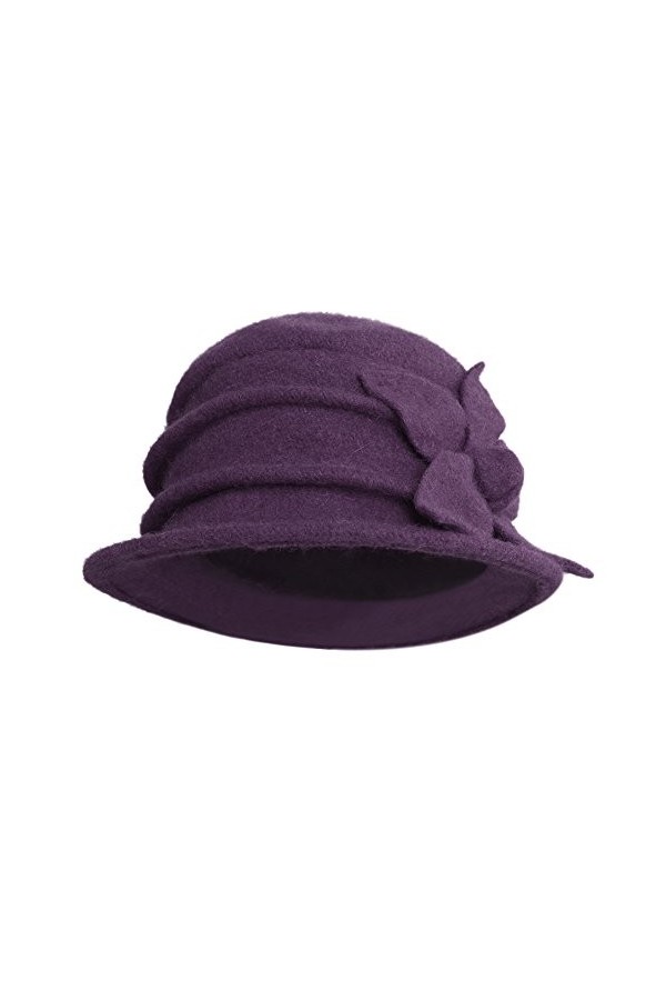 LAEMILIA Chapeau cloche dhiver en polaire douce pour femme avec passepoil et nœud, bleu marine, taille unique