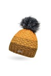Neverless® Bonnet tricoté doublé polaire avec pompon en fourrure synthétique pour femme - Jaune - Taille Unique