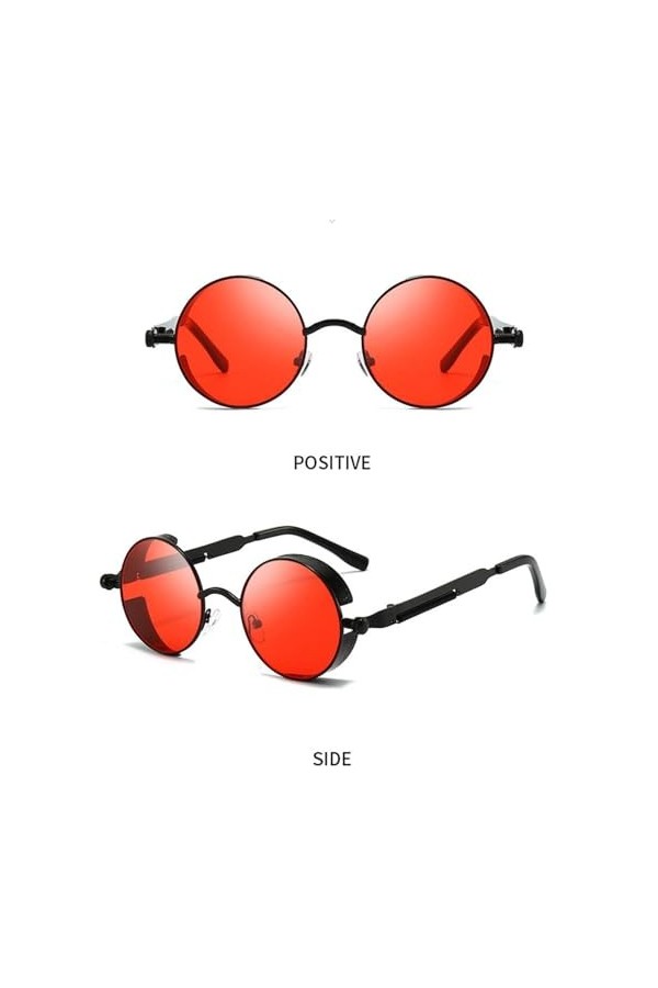 ZOHIKO Lunettes de soleil rouges vintage steampunk pour homme rondes punk alliage métal rétro lunettes de soleil lunettes de 